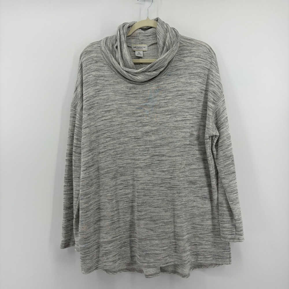 Liz‎ Claiborne Weekend Women's Gray Marled Cowl Neck Tunic Sweater XL